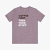 Front view of a Coffee First t-shirt in Heather Purple