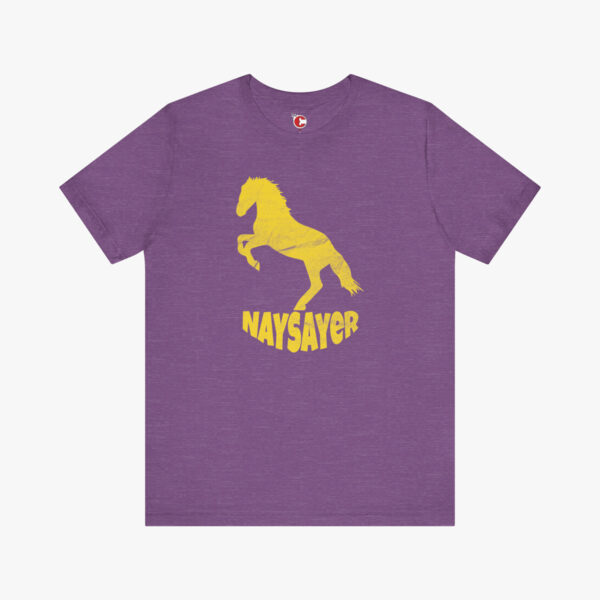 Front view of a Naysayer t-shirt in Heather Team Purple