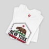 Folded view of a New York State of Confusion t-shirt in White