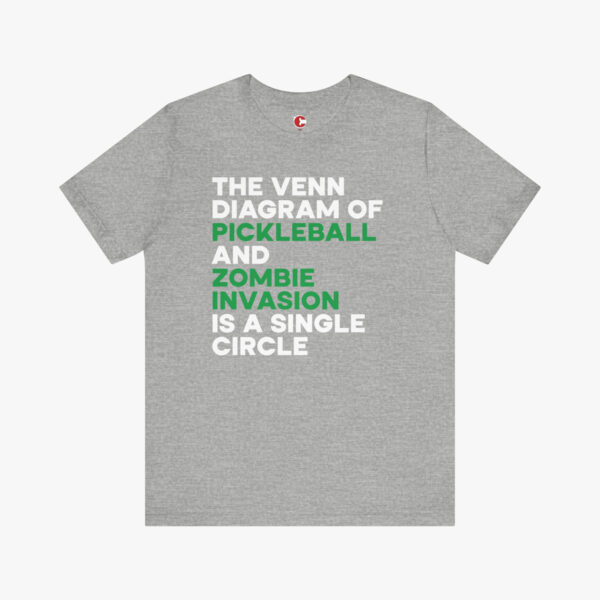 Front view of a Pickleball Zombie t-shirt in Athletic Heather