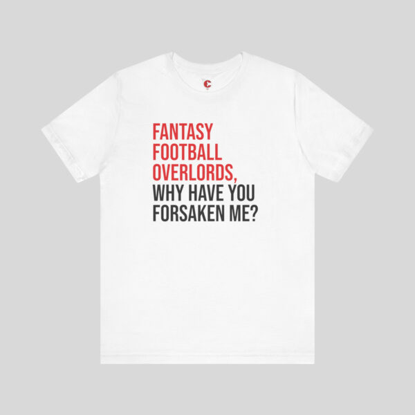 Front view of a Fantasy Football Overlords t-shirt in White