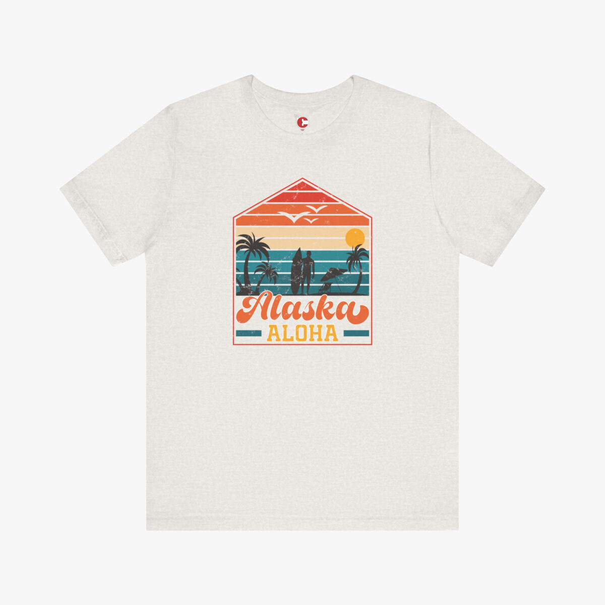Front view of an Alaska t-shirt in Heather Cement