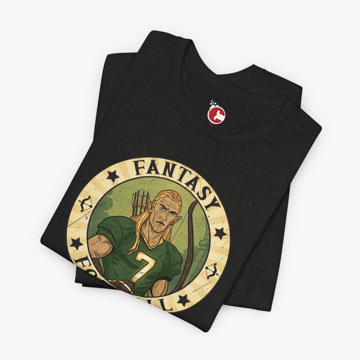 Folded view of a Fantasy Football-Elf t-shirt in Black Heather