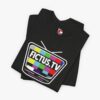 Folded view of a Fictus TV t-shirt in Heather Black