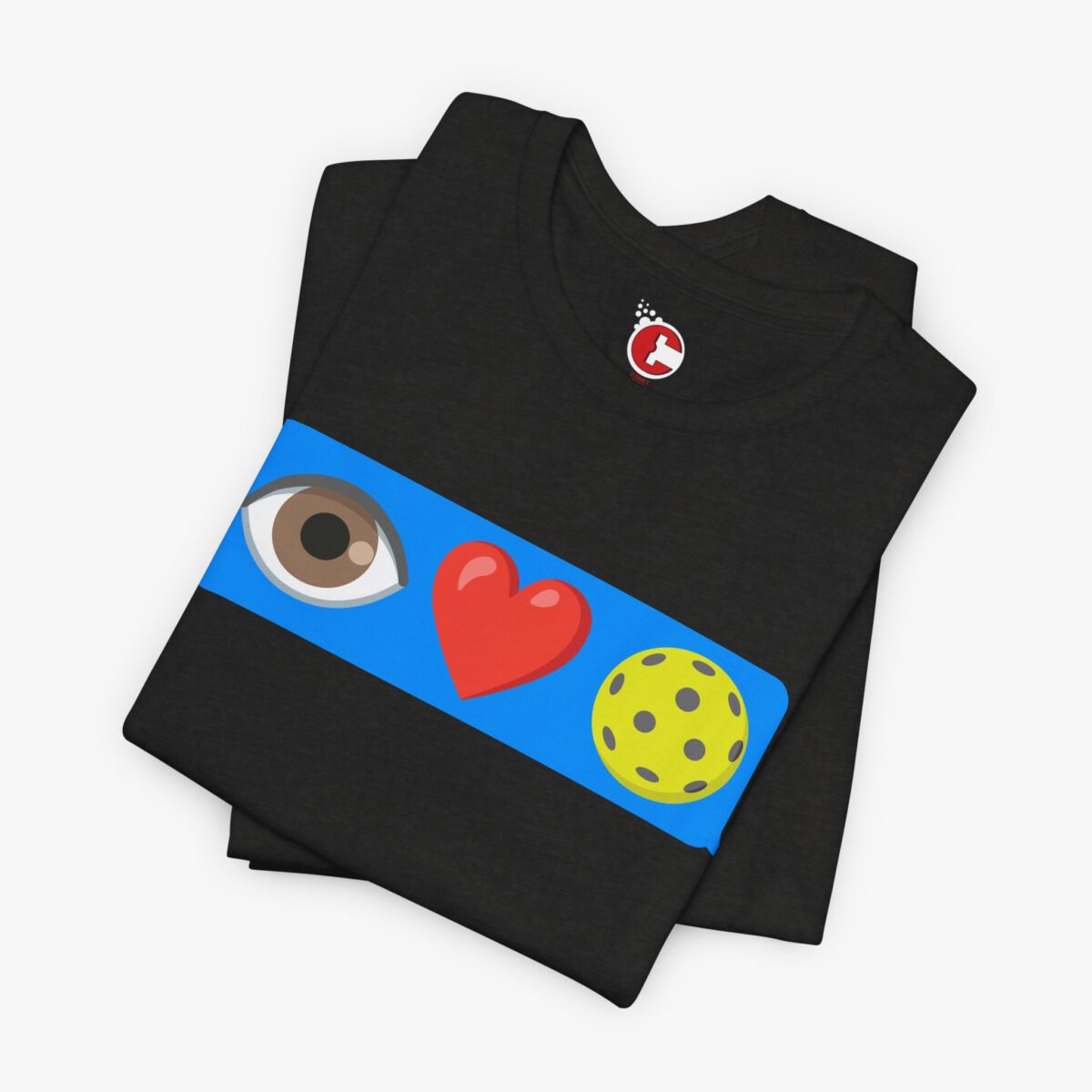 Folded view of an I Love Pickleball t-shirt in Black Heather
