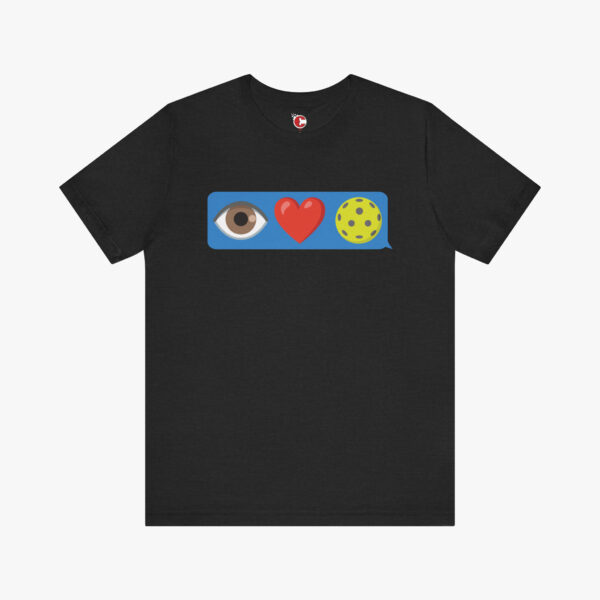 Front view of an I Love Pickleball t-shirt in Black Heather
