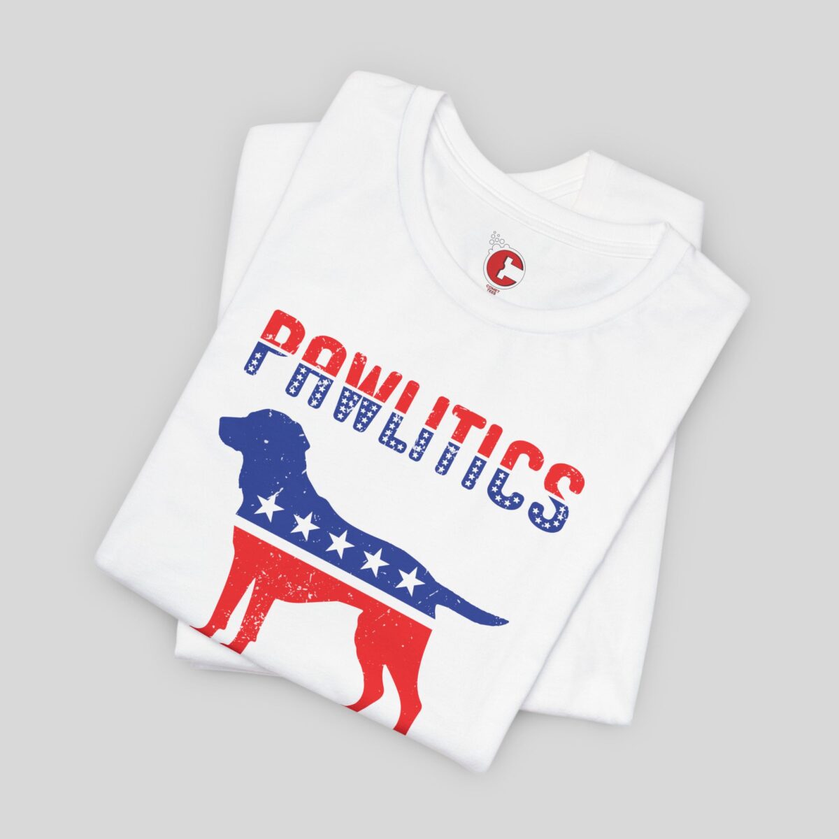 Folded view of a Pawlitics t-shirt in White