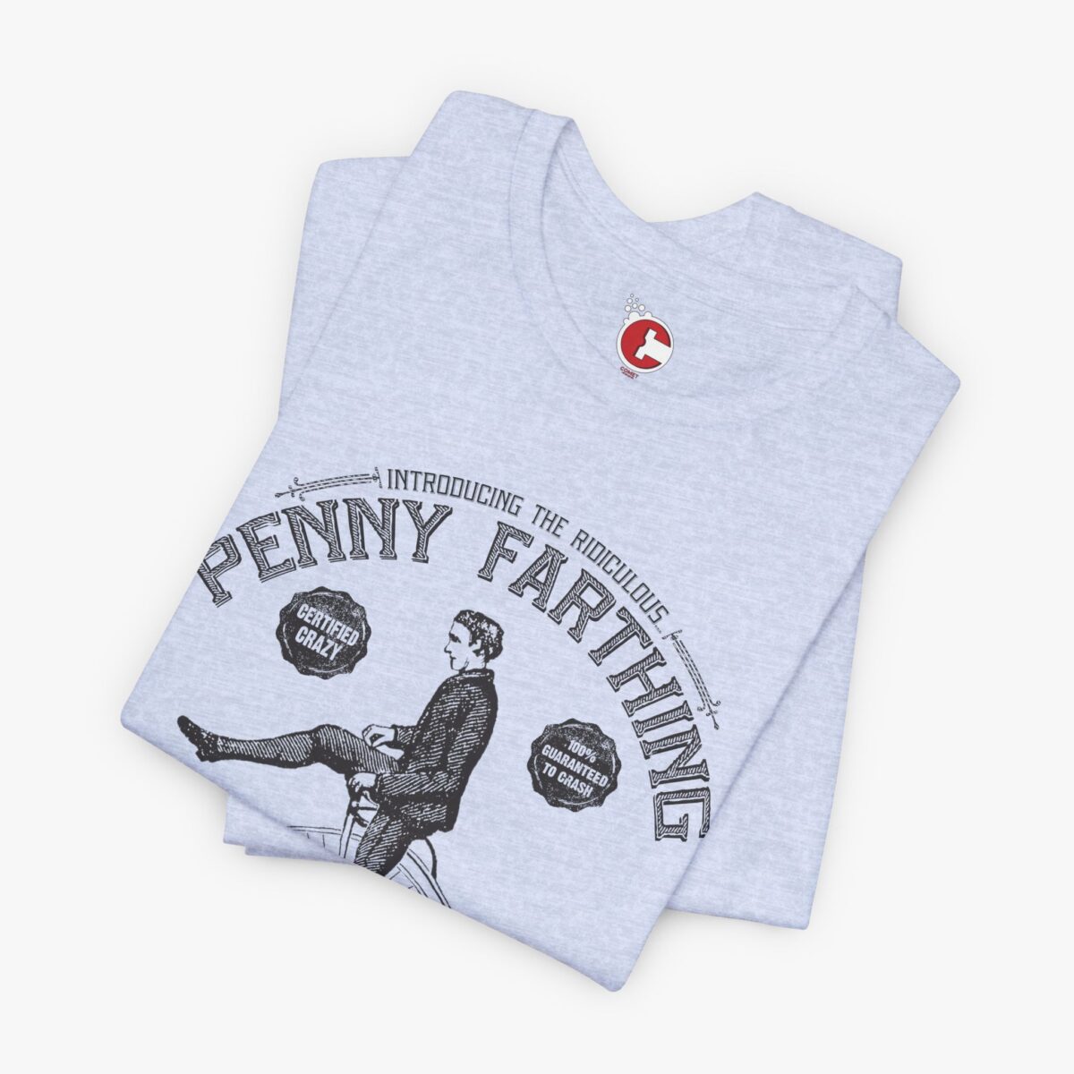 Folded view of a Penny Farthing t-shirt in Heather Prism Blue