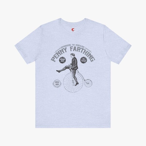 Front view of a Penny Farthing t-shirt in Heather Prism Blue