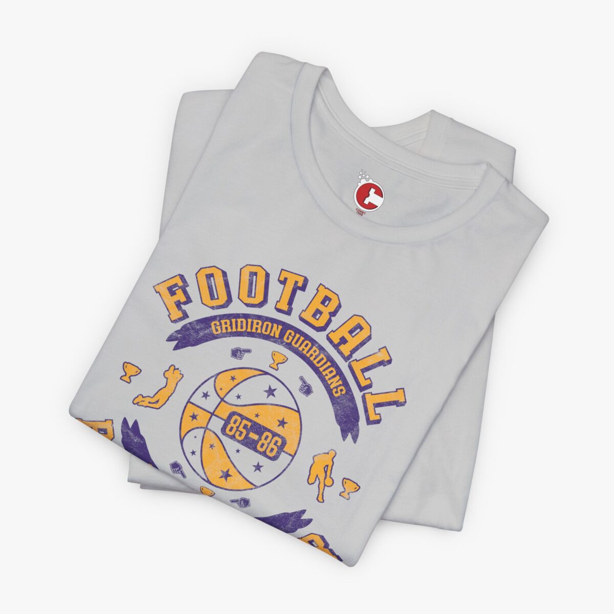 Folded view of a Football Misprint Tee t-shirt in Solid Athletic Grey
