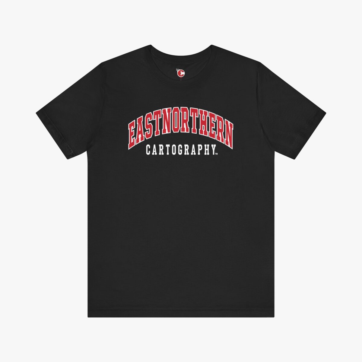 Front view of a Eastnorthern Cartography t-shirt in Black