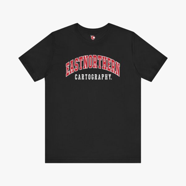 Front view of a Eastnorthern Cartography t-shirt in Black