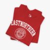 Folded view of a Eastnorthern University t-shirt in Red