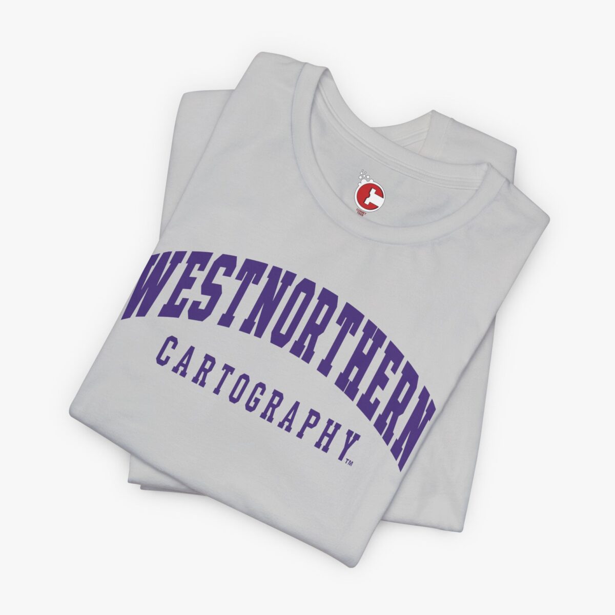 Folded view of a Westnorthern Cartography t-shirt in Solid Athletic Grey