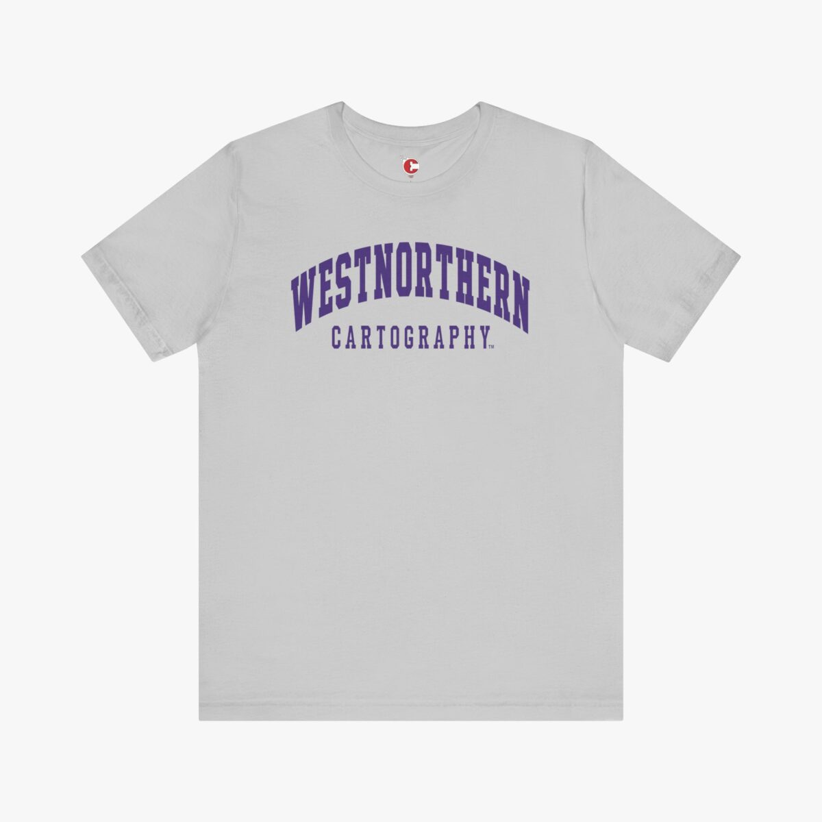 Front view of a Westnorthern Cartography t-shirt in Solid Athletic Grey