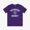 Front view of a Westnorthern University t-shirt in Team Purple