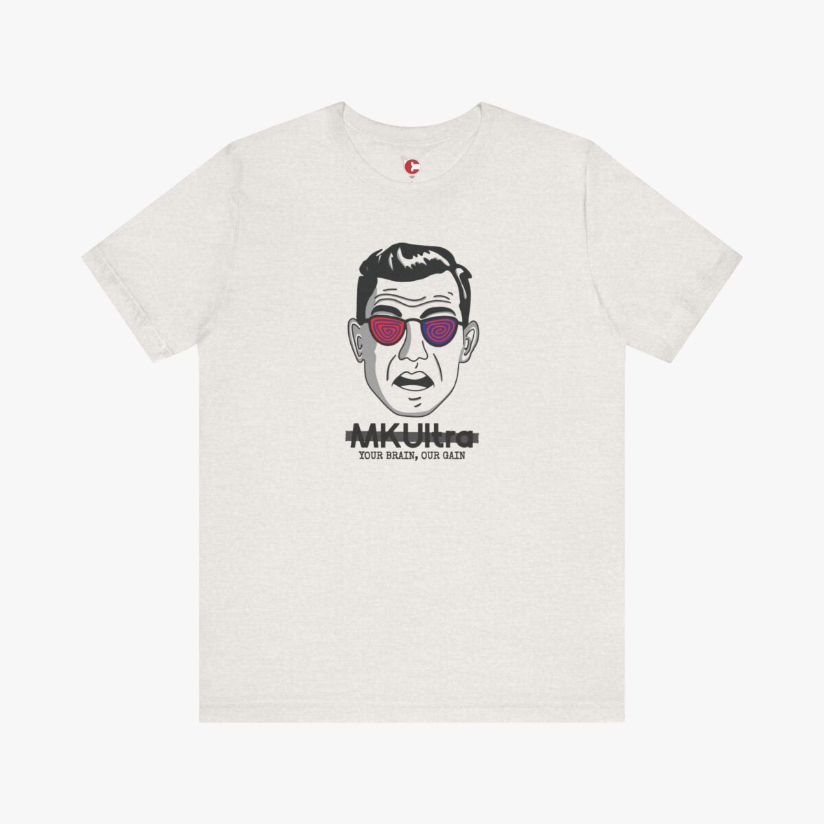 Front view of a MKUltra Phase II t-shirt in Heather Cement